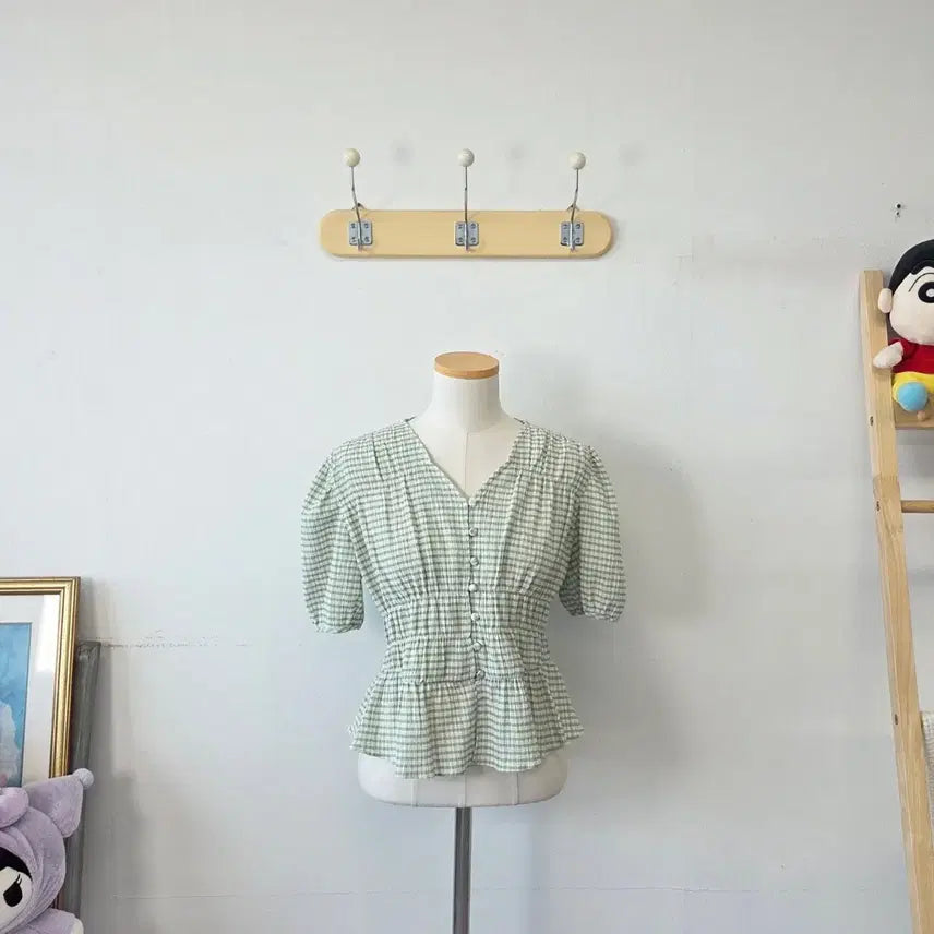 [BUNJANG] MIXXO Green Pleated Blouse / 빈티지 만원샵 MIXXO 그린 러블리 블라우스