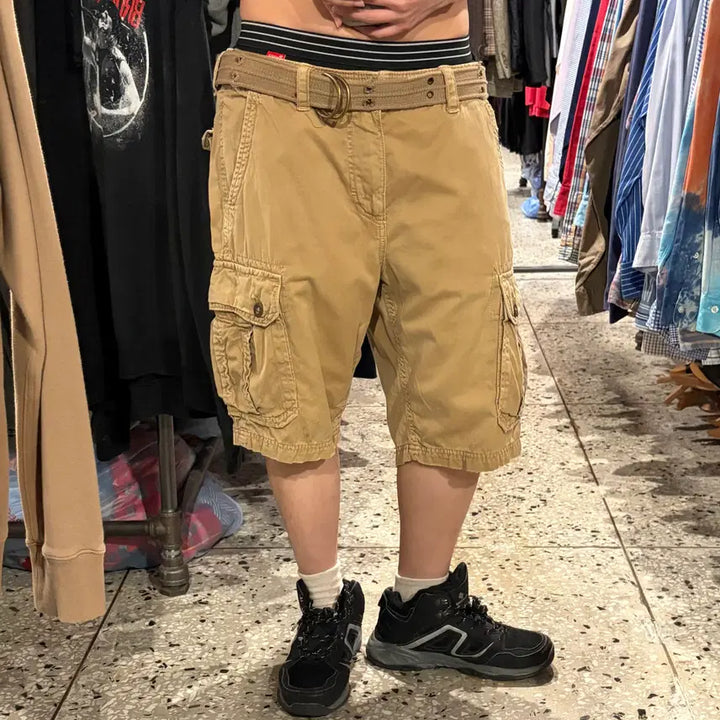 [BUNJANG] Vintage Cotton Cargo Shorts with Belt / vintage 벨트 코튼 카고 반바지