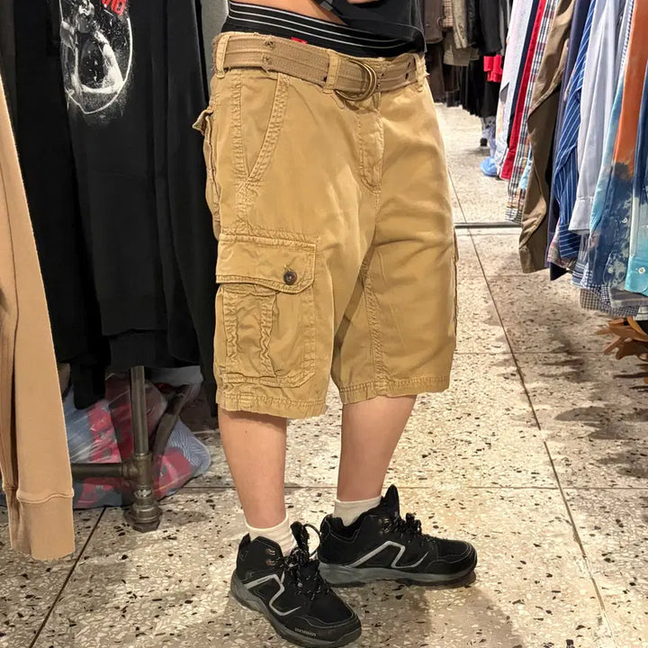 [BUNJANG] Vintage Cotton Cargo Shorts with Belt / vintage 벨트 코튼 카고 반바지