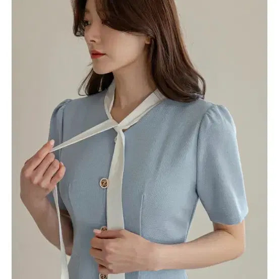 [BUNJANG] Chicline Sky Blue Tie Dress XL / 하늘색 원피스 하객룩 시크라인 원피스 XL