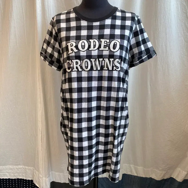 [BUNJANG] Rodeo Crowns Check Short-Sleeve Long T-Shirt / RODEO CROWNS 체크 반팔롱탑(S)