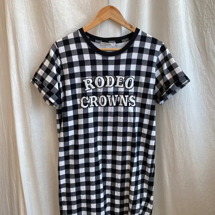 [BUNJANG] Rodeo Crowns Check Short-Sleeve Long T-Shirt / RODEO CROWNS 체크 반팔롱탑(S)