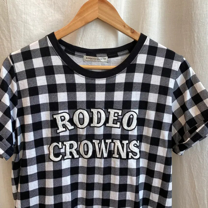 [BUNJANG] Rodeo Crowns Check Short-Sleeve Long T-Shirt / RODEO CROWNS 체크 반팔롱탑(S)