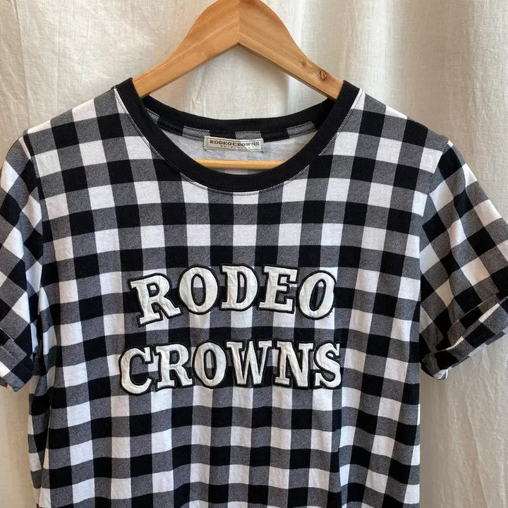 [BUNJANG] Rodeo Crowns Check Short-Sleeve Long T-Shirt / RODEO CROWNS 체크 반팔롱탑(S)