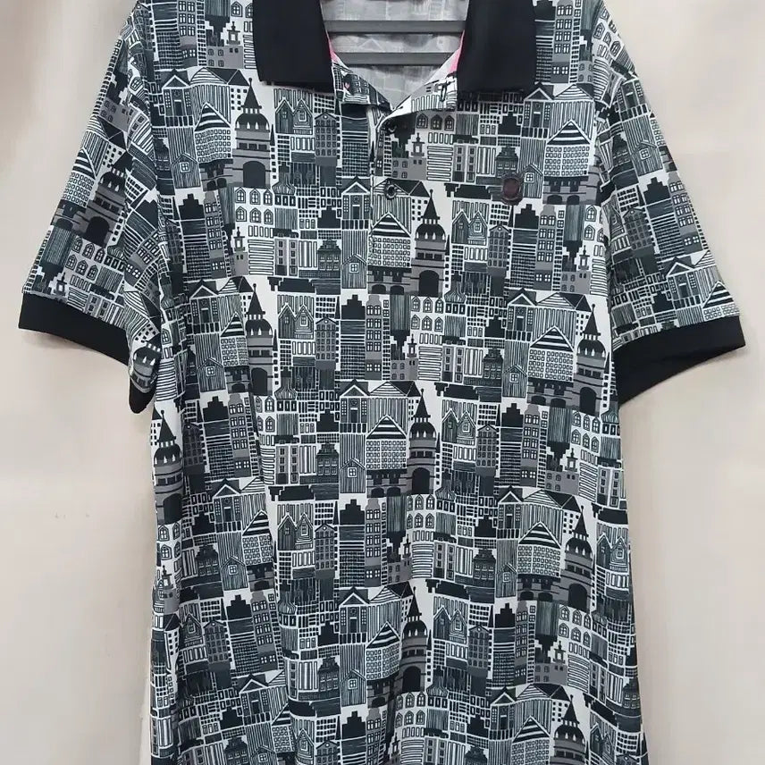 [BUNJANG] W.ANGLE Building Print Short Sleeve Polo T-shirt / W.ANGLE 건물 프린트 반팔 폴로티