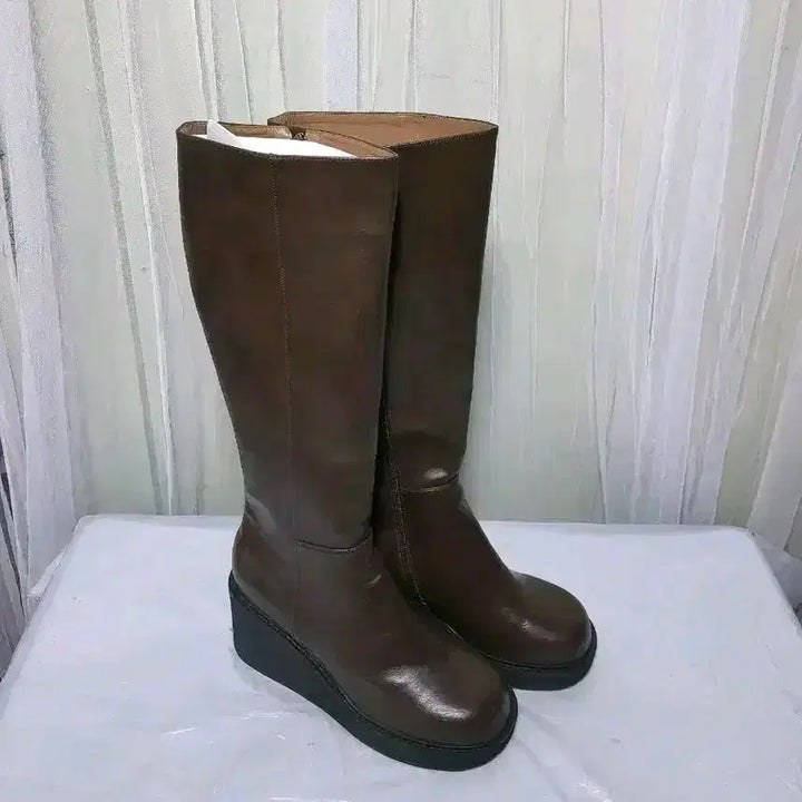 [BUNJANG] Brown Platform Long Boots / [새상품]브라운 통굽 롱 부츠235