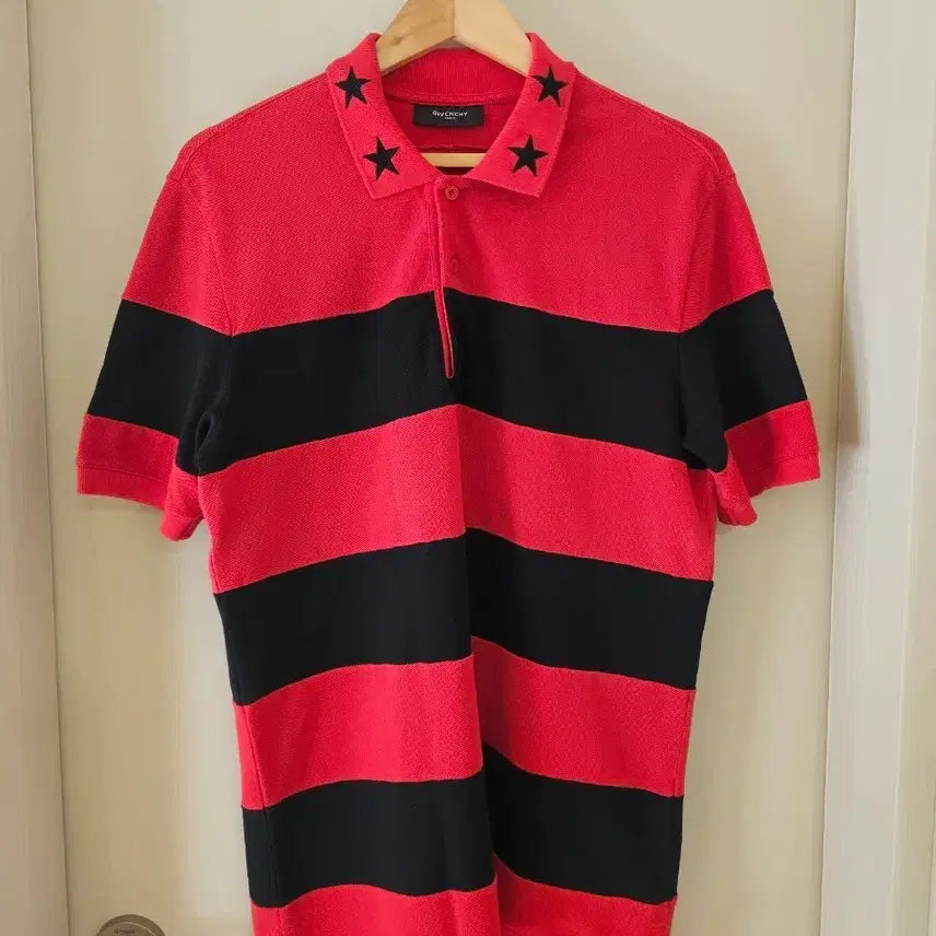 [BUNJANG] Givenchy Star Red Black Stripe Polo Shirt L / [정품] 지방시 스타 레드 블랙 스트라이프 카라티 L