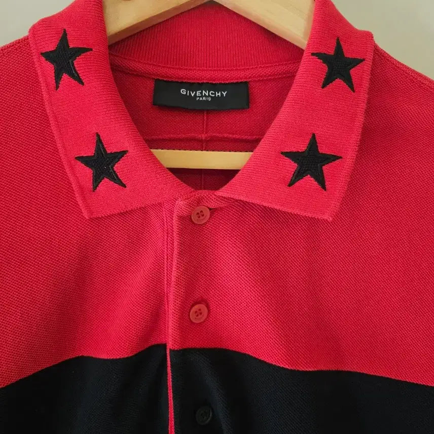 [BUNJANG] Givenchy Star Red Black Stripe Polo Shirt L / [정품] 지방시 스타 레드 블랙 스트라이프 카라티 L