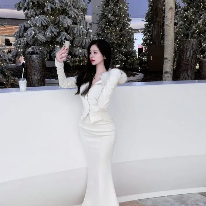 [BUNJANG] Shape Hour Pelvic Shirring Mermaid Mink Fleece Ivory / 새상품 쉐입아워 골반셔링 머메이드 밍크기모아이보리