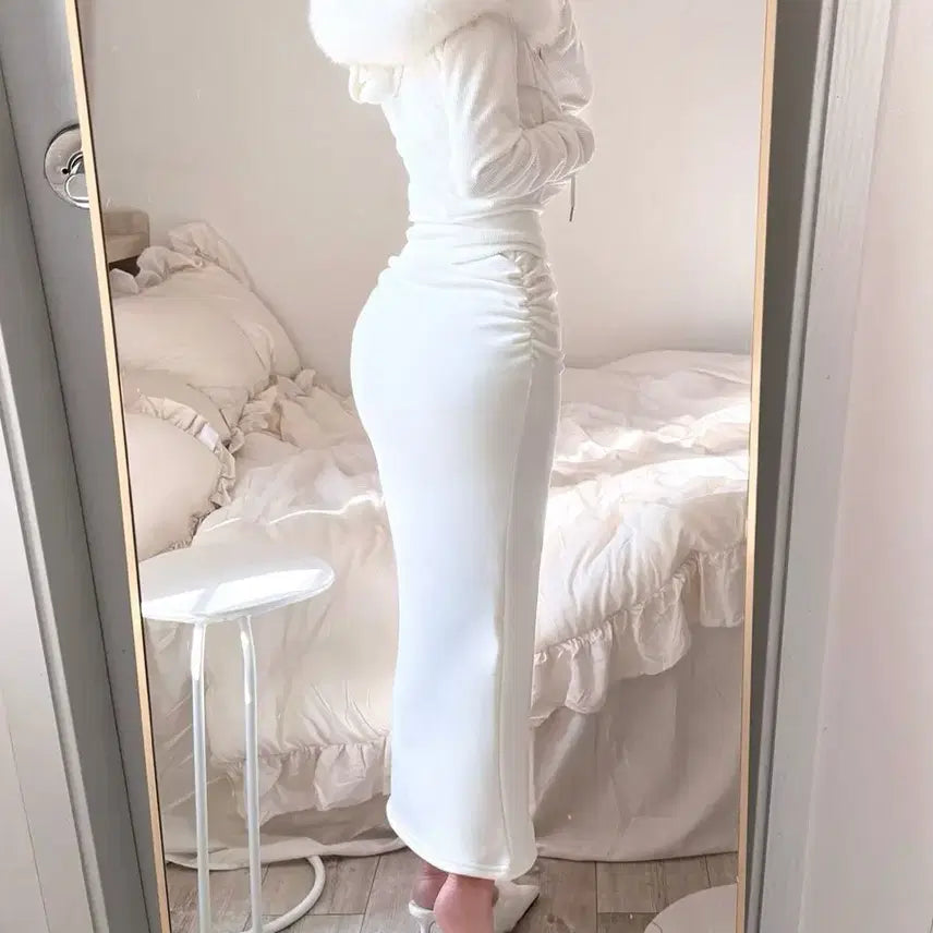 [BUNJANG] Shape Hour Pelvic Shirring Mermaid Mink Fleece Ivory / 새상품 쉐입아워 골반셔링 머메이드 밍크기모아이보리