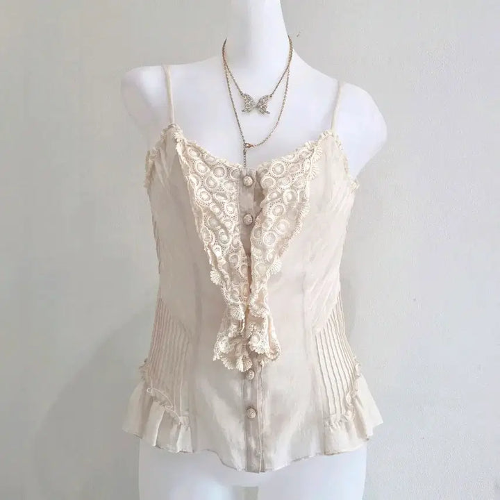 [BUNJANG] Renoma Vintage Ivory Lace Bustier Sleeveless Top / renoma 유럽빈티지)하구미 모리걸 아이보리 레이스 뷔스티에슬리브리스