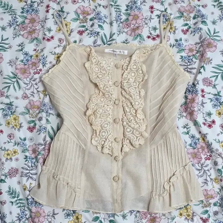 [BUNJANG] Renoma Vintage Ivory Lace Bustier Sleeveless Top / renoma 유럽빈티지)하구미 모리걸 아이보리 레이스 뷔스티에슬리브리스