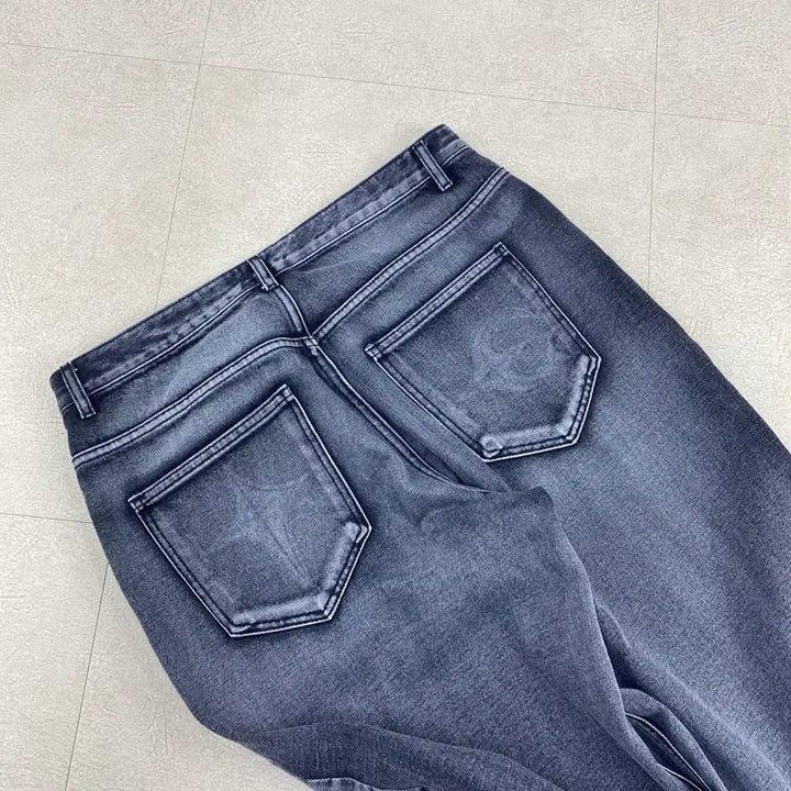 [BUNJANG] THUG CLUB Double Knee Black Laser Denim Jeans (Size 34) / 떠그클럽 더블니 흑청 레이저 데님 진 (34)