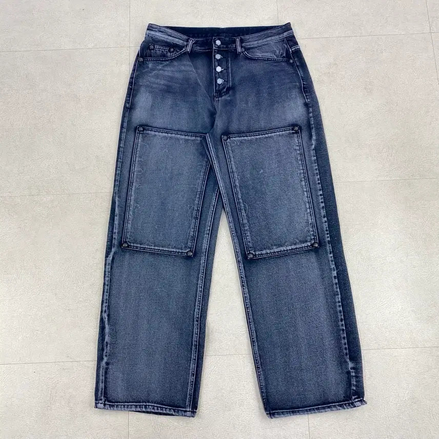 [BUNJANG] THUG CLUB Double Knee Black Laser Denim Jeans (Size 34) / 떠그클럽 더블니 흑청 레이저 데님 진 (34)