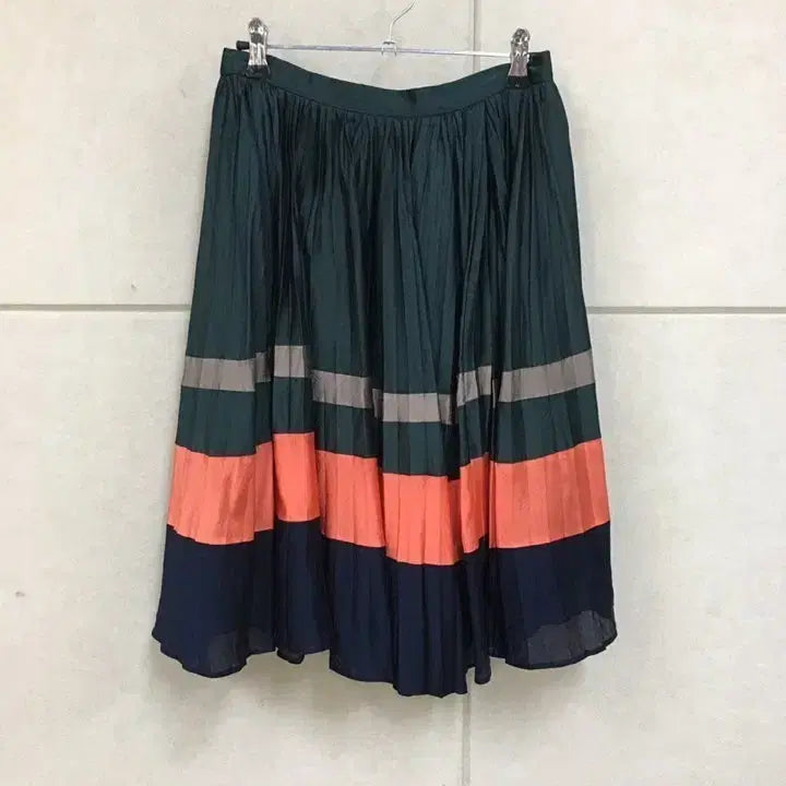 [BUNJANG] OBZE Colorblock Pleated Midi Skirt / 한섬 오브제 정품  배색 플리츠 미디스커트 64-92(44)