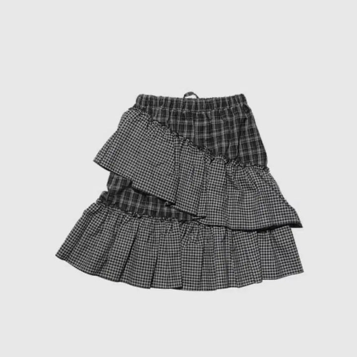 [BUNJANG] In &amp; Yang In Harmony Check Skirt with Frills / 인앤양인하모니 스커트 체크 치마 프릴