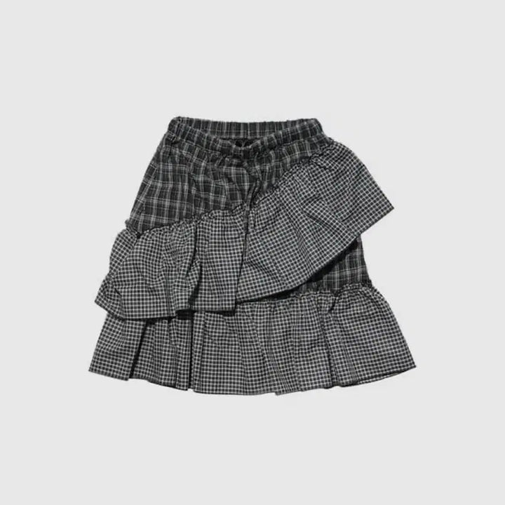 [BUNJANG] In &amp; Yang In Harmony Check Skirt with Frills / 인앤양인하모니 스커트 체크 치마 프릴