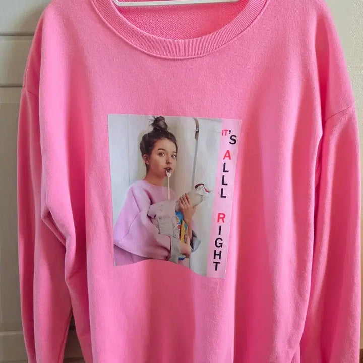 [BUNJANG] Pink Printing Sweatshirt T-shirt / 핑크 프린팅 맨투맨 티셔츠