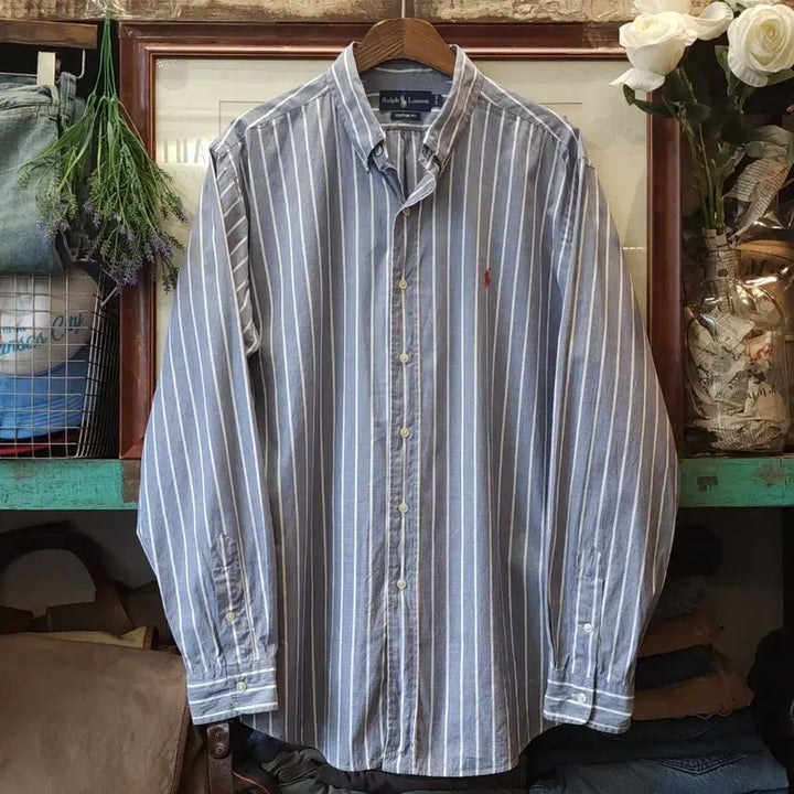 [BUNJANG] Polo Ralph Lauren 90s Custom Fit Blue Stripe Shirt / 90s 폴로 스트라이프 셔츠 커스컴 핏 블루 스트라이프 105