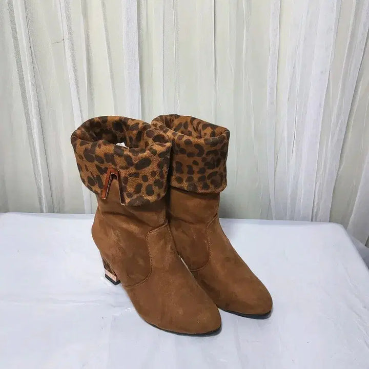 [BUNJANG] Suede Leopard Print Ankle Boots / [새상품]스웨이드 레오파드 앵클부츠245