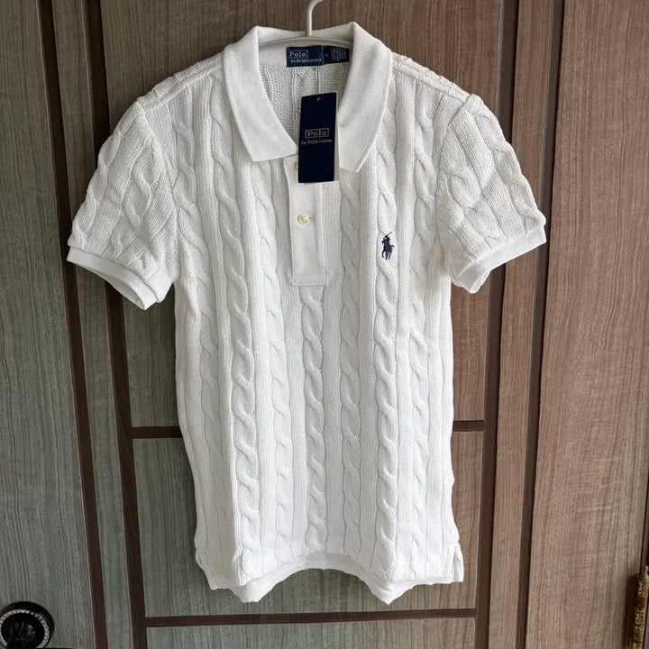 [BUNJANG] Polo Ralph Lauren Embroidered Logo Cable Short Sleeve Knit White / [새상품]폴로 랄프로렌 자수로고 케이블 반팔 니트 화이트 S,M