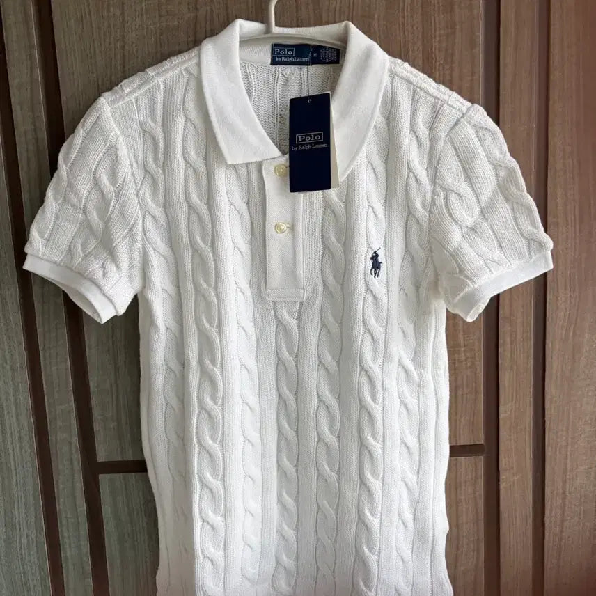 [BUNJANG] Polo Ralph Lauren Embroidered Logo Cable Short Sleeve Knit White / [새상품]폴로 랄프로렌 자수로고 케이블 반팔 니트 화이트 S,M