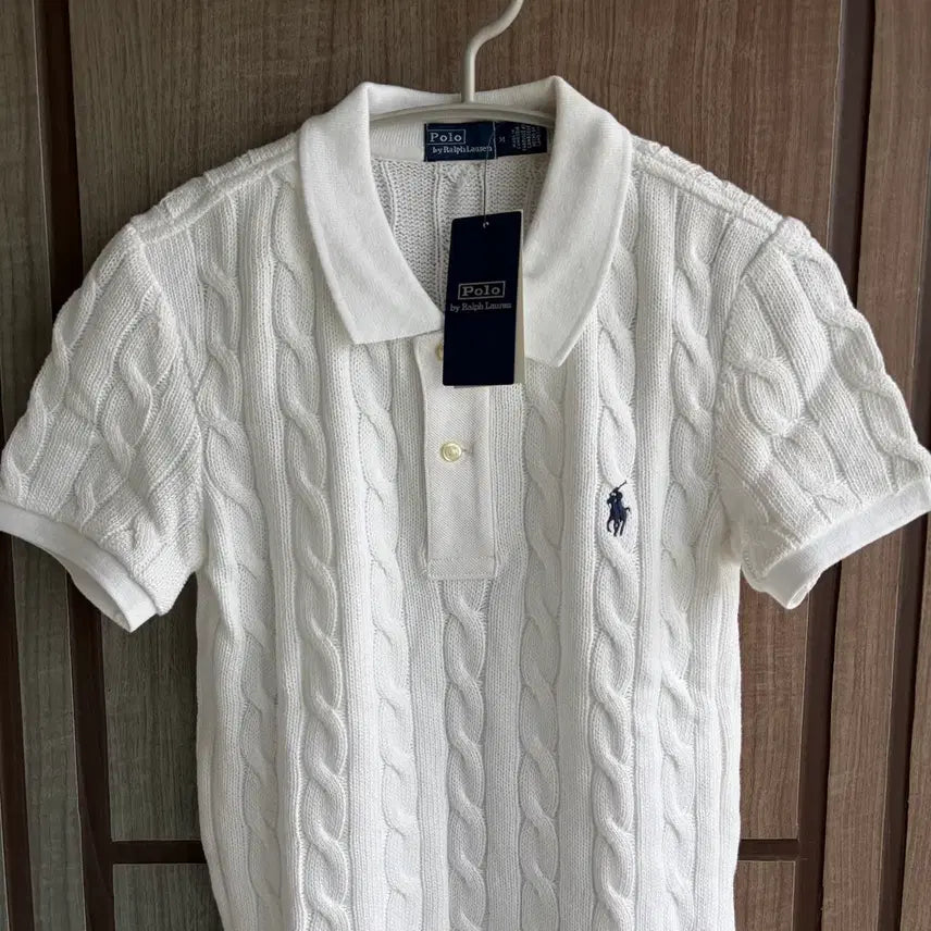 [BUNJANG] Polo Ralph Lauren Embroidered Logo Cable Short Sleeve Knit White / [새상품]폴로 랄프로렌 자수로고 케이블 반팔 니트 화이트 S,M