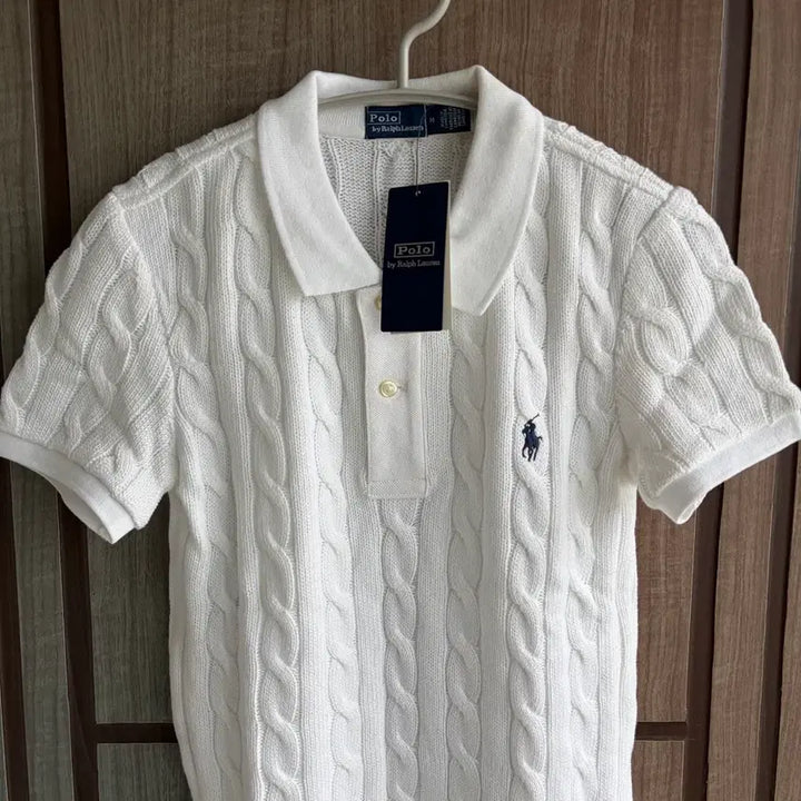 [BUNJANG] Polo Ralph Lauren Embroidered Logo Cable Short Sleeve Knit White / [새상품]폴로 랄프로렌 자수로고 케이블 반팔 니트 화이트 S,M