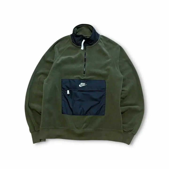 [BUNJANG] Nike Olive Green Fleece Half Zip Anorak / Nike 올리브 그린 색상의 플리스 하프 집업 아노락
