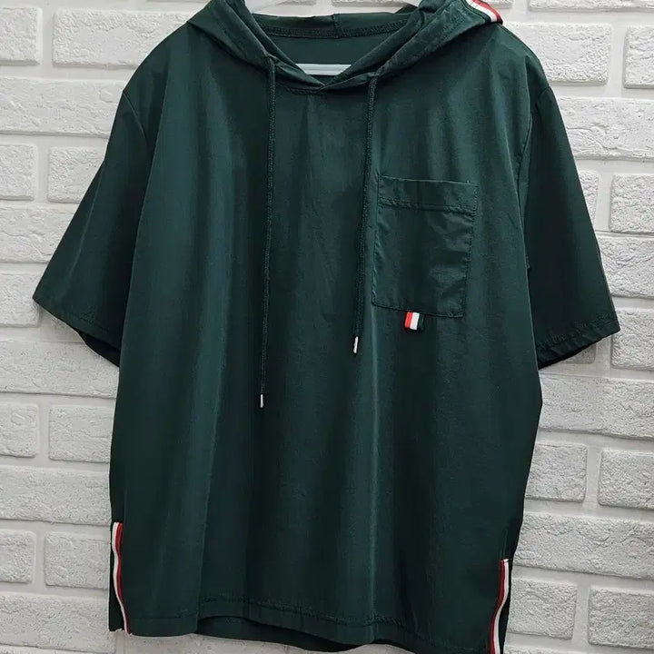 [BUNJANG] Dark Green Hooded Short Sleeve T-Shirt / A4408  후드 반팔 티셔츠