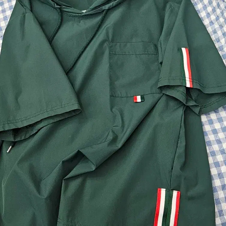 [BUNJANG] Dark Green Hooded Short Sleeve T-Shirt / A4408  후드 반팔 티셔츠