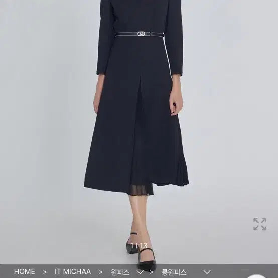 [BUNJANG] IT MICHAA Pleated Belted Black Long Dress / IT MICHAA 플리츠 벨티드 블랙 롱원피스