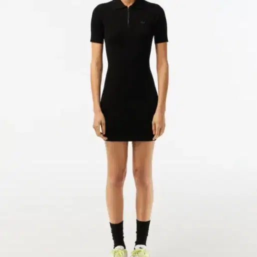 [BUNJANG] Lacoste Black Ribbed Collar Knit Dress / 라코스테 블랙 골지 카라 원피스 니트소재