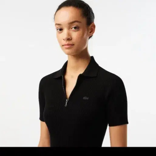 [BUNJANG] Lacoste Black Ribbed Collar Knit Dress / 라코스테 블랙 골지 카라 원피스 니트소재