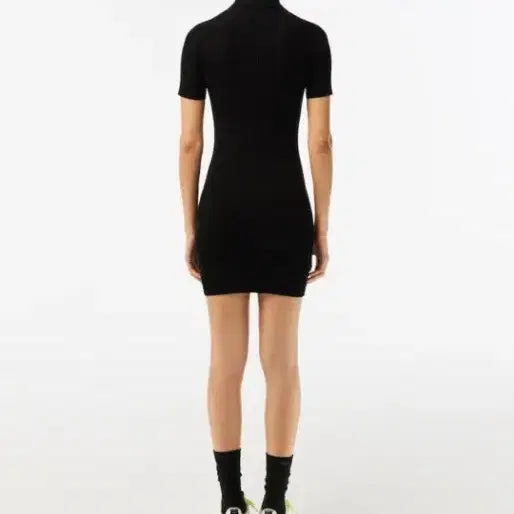 [BUNJANG] Lacoste Black Ribbed Collar Knit Dress / 라코스테 블랙 골지 카라 원피스 니트소재
