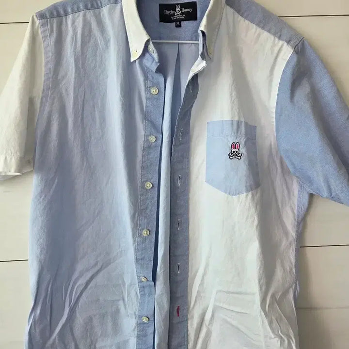 [BUNJANG] Psycho Bunny Short Sleeve Shirt XL Blue/White / 사이코버니 반팔 셔츠 XL 블루/화이트