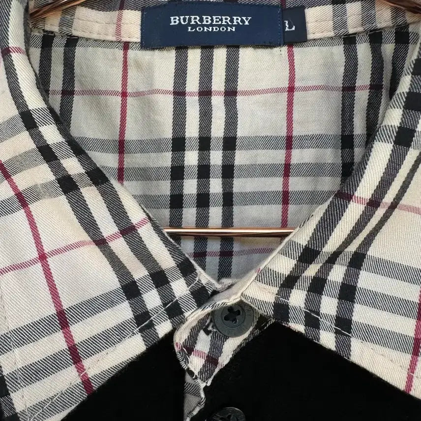 [BUNJANG] Burberry London Nova Check Collar Polo Shirt - Black / Burberry polo shirt