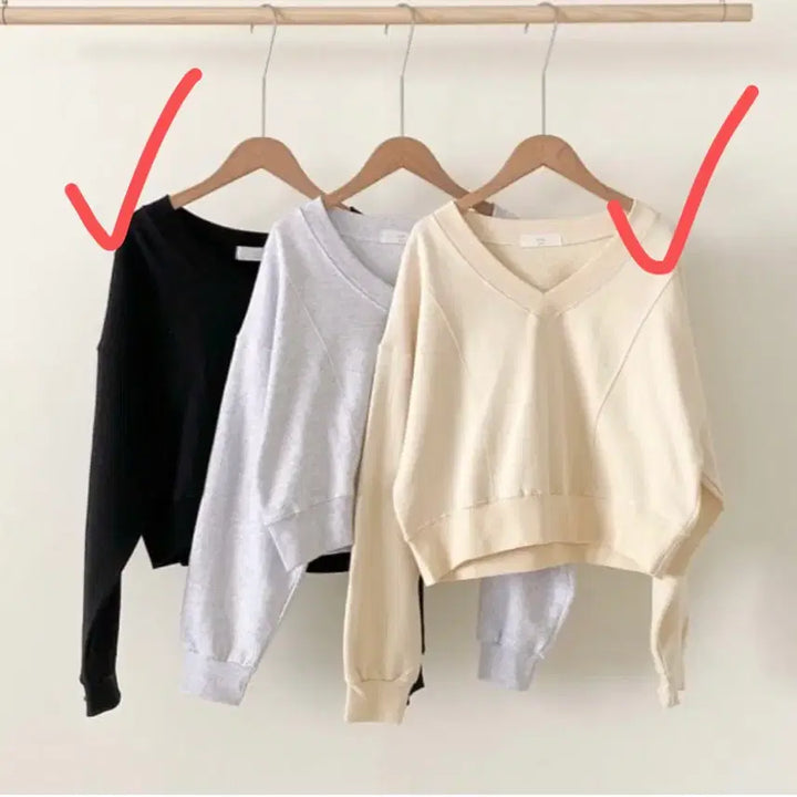 [BUNJANG] 100% Cotton V-Neck Cropped Sweatshirt / 새옷)면100% 브이넥 크롭 맨투맨