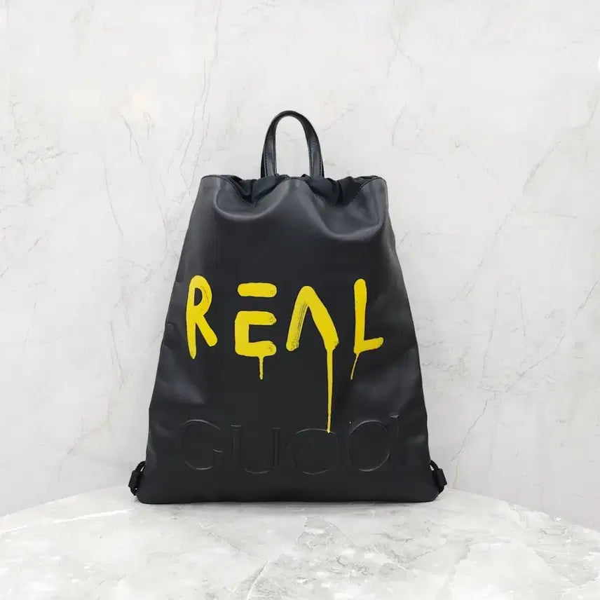 [BUNJANG] Gucci Ghost Yellow Painted Leather Drawstring Backpack 474193 / 구찌 고스트 옐로우 페인팅 레더 드로우스트링 백팩 474210