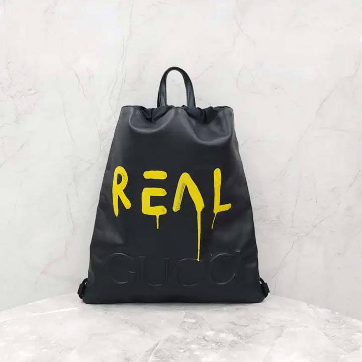 [BUNJANG] Gucci Ghost Yellow Painted Leather Drawstring Backpack 474193 / 구찌 고스트 옐로우 페인팅 레더 드로우스트링 백팩 474210