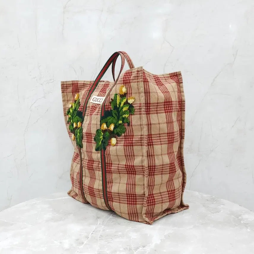 [BUNJANG] Gucci Vintage Check Three-Stripe Shopper Tote Bag 484690 / 구찌 빈티지 체크 삼선 쇼퍼 토트백 484690