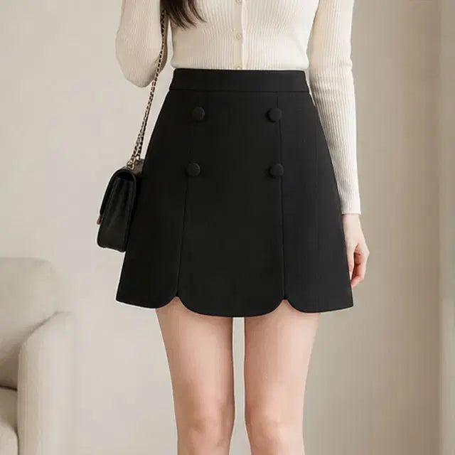 [BUNJANG] ShesShop ST234 Span Button Skirt Black XL66 / 쎄샵 ST234 스판 버튼 스커밍 블랙 XL66-1개