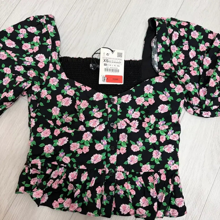 [BUNJANG] Zara Floral Square Neck Blouse / 자라 스퀘어넥 꽃무늬 블라우스