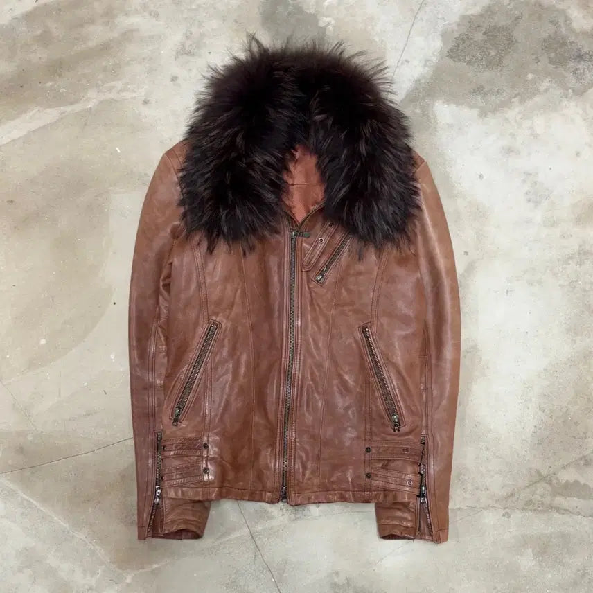 [BUNJANG] Tornado Mart Lambskin Leather Jacket with Detachable Fur Collar (Size M) / [M] Tornado Mart Lambskin Leather Jack