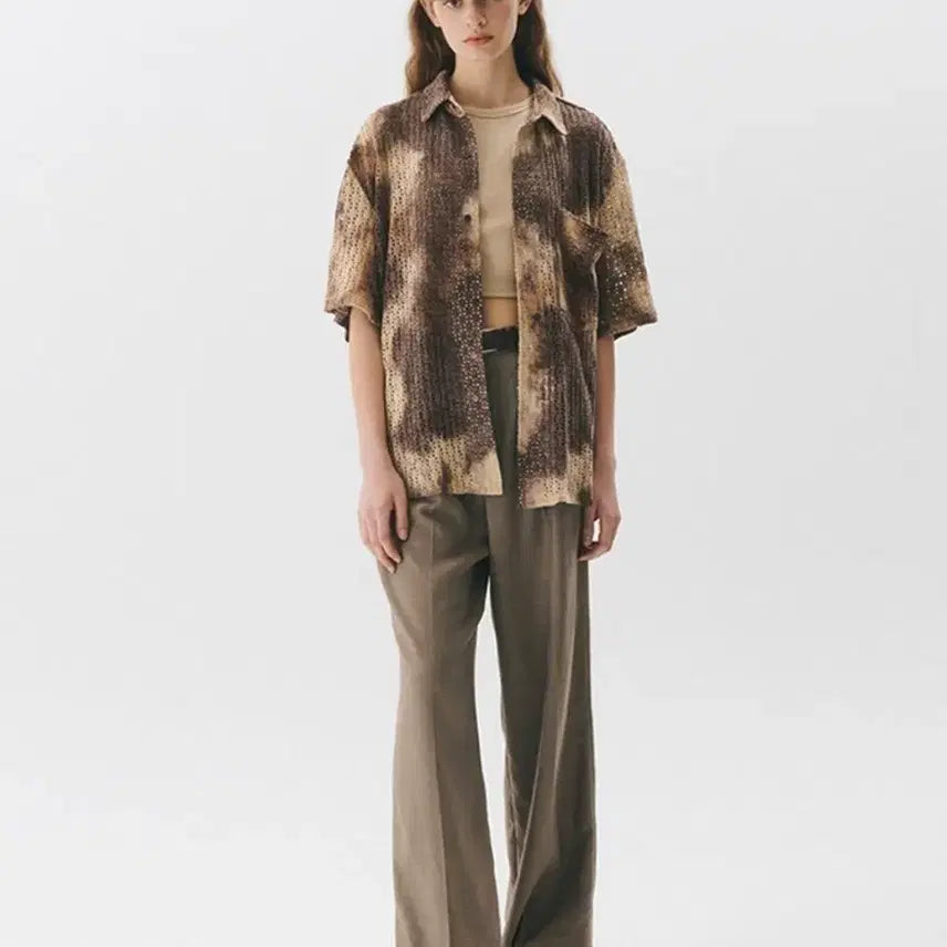 [BUNJANG] Trip Sense Tie-Dye Crochet Half Shirt Brown (M) / M 공용 트립느센스 타이다이 크로쎼 하프 셔츠 브라운