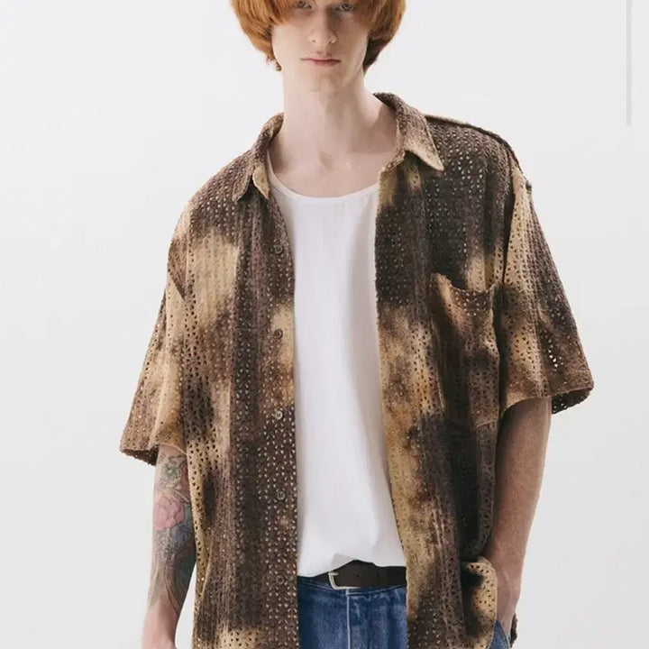 [BUNJANG] Trip Sense Tie-Dye Crochet Half Shirt Brown (M) / M 공용 트립느센스 타이다이 크로쎼 하프 셔츠 브라운