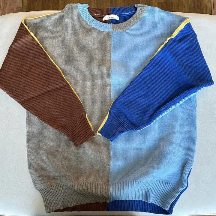 [BUNJANG] Color Block Knit Sweater / 새옷) 여자 컬러배색 니트