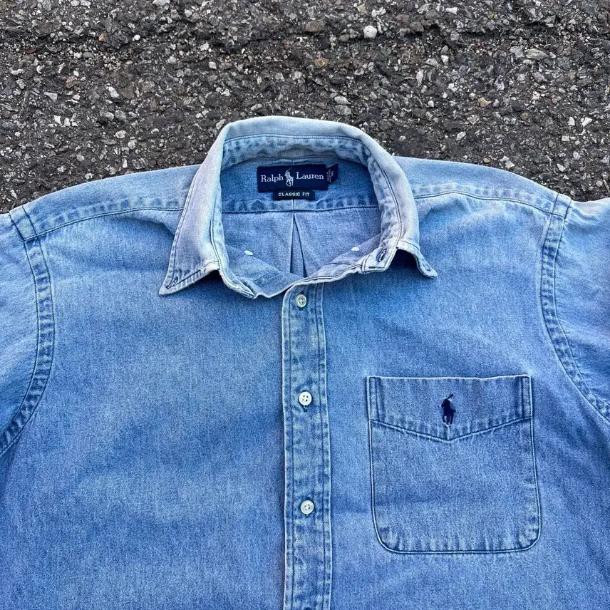 [BUNJANG] Polo Ralph Lauren 90s Heavy Cotton Denim Overshirt / 폴로 랄프로렌 90s 헤비코튼 데님 오버셔츠