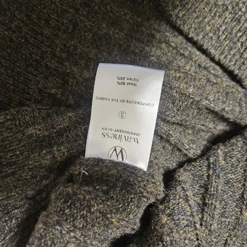 [BUNJANG] Waveness Diagonal Full Zip-Up Knit Dark Khaki / 웨이비니스 다이애그널 풀집업 니트 다크카키