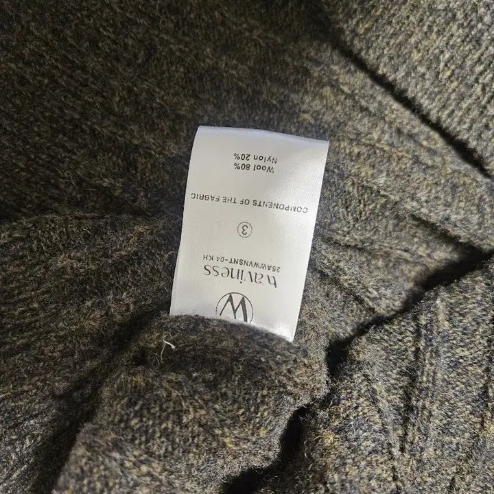 [BUNJANG] Waveness Diagonal Full Zip-Up Knit Dark Khaki / 웨이비니스 다이애그널 풀집업 니트 다크카키